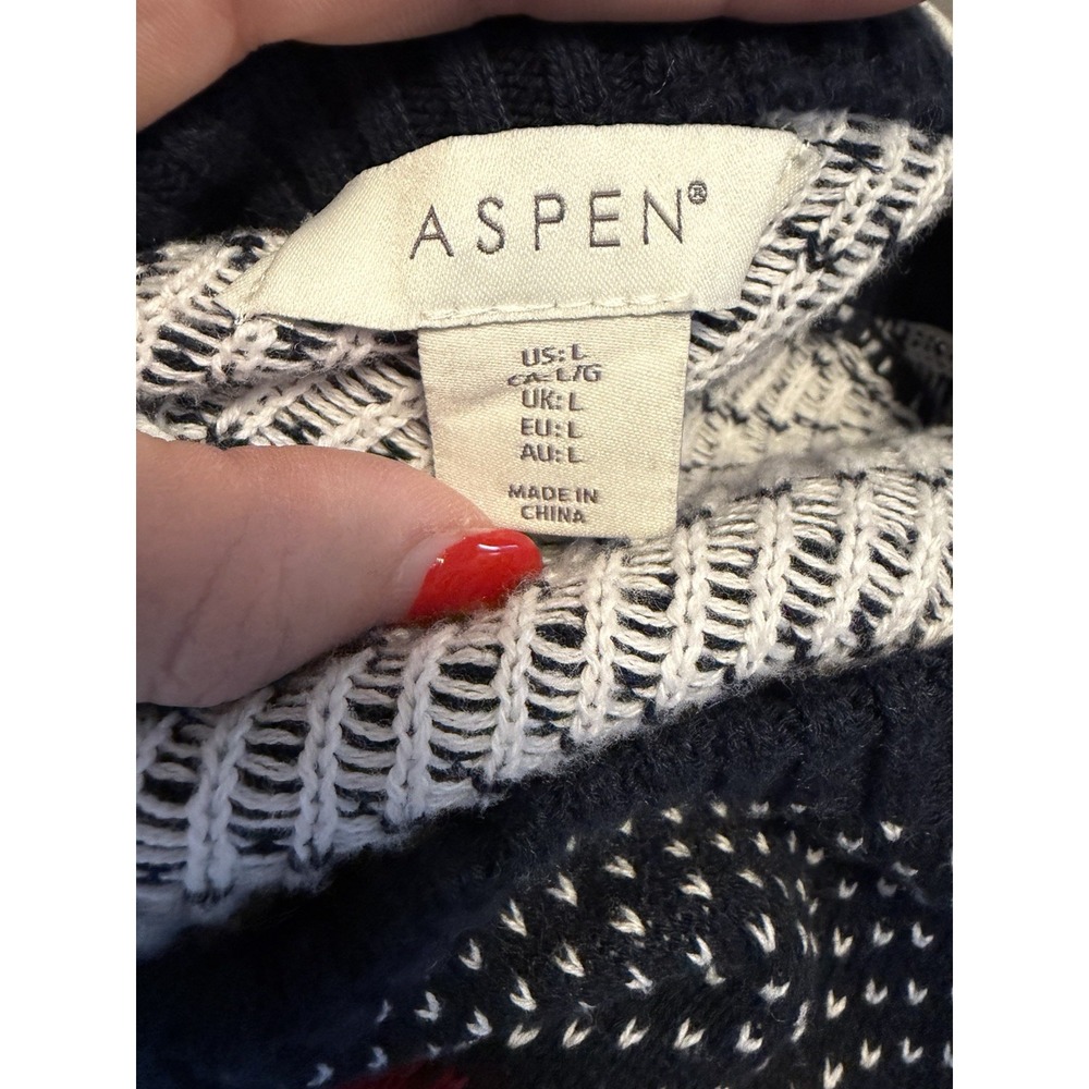 Aspen Mens Large Polar Bear Snow Fair Isle Blue Long Sleeve Sweater Cotton Crew - Picture 8 of 8